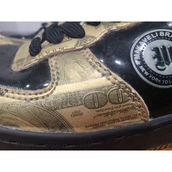 90s Tupac Shakur Makaveli Branded Sneakers Gold Money Hundred Dollar Size 5.5 - Picture 2 of 8